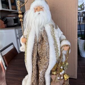 Elegant Gold and White Santa Claus Holiday Decor